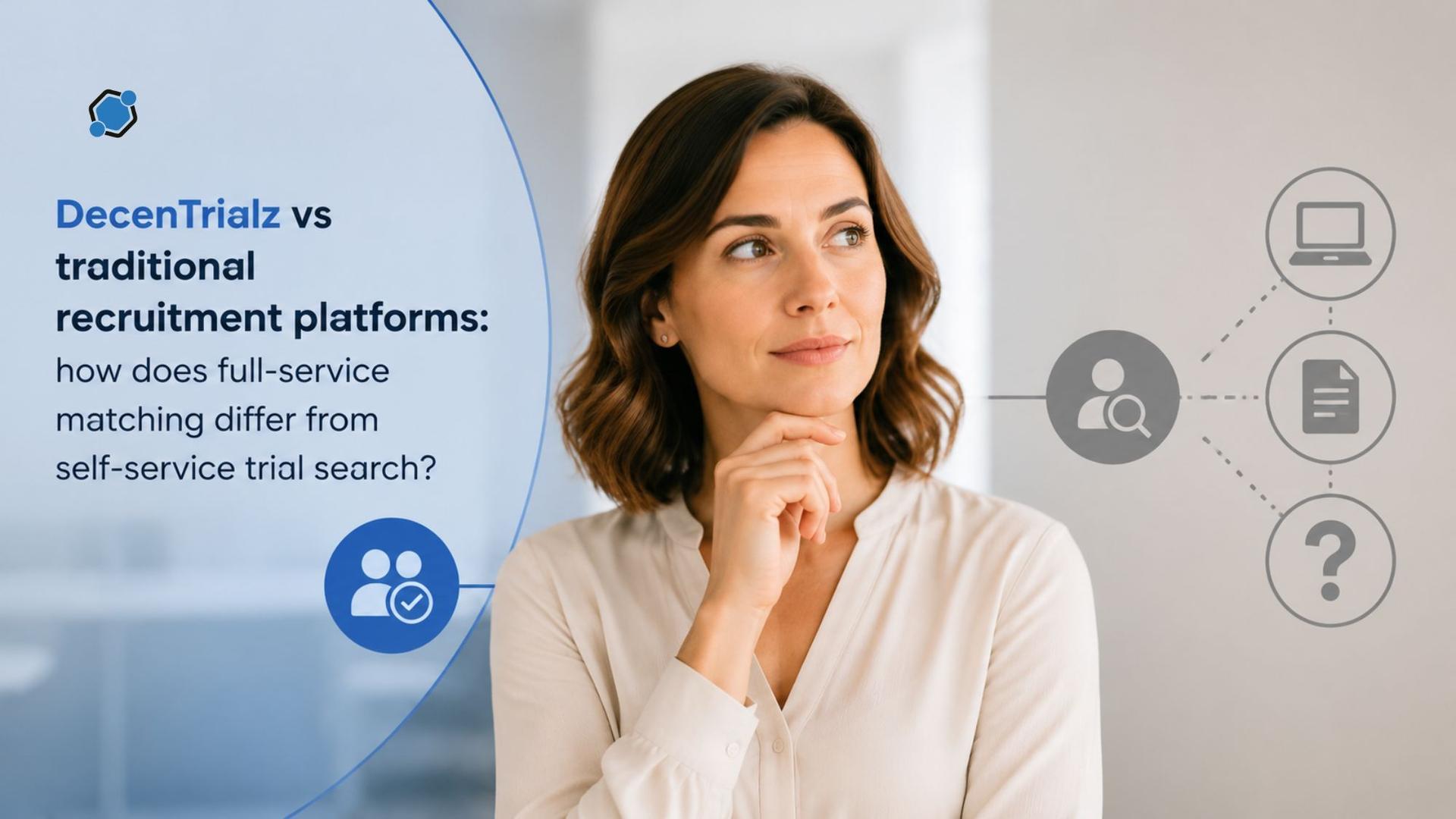 DecenTrialz vs traditional recruitment platforms: how does full-service matching differ from self-service trial search?